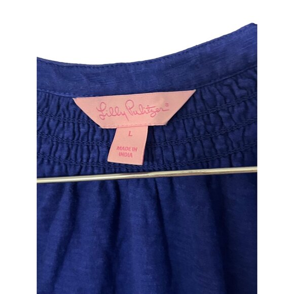 Lilly Pulitzer Essie Dress Twilight Blue Women's Size Large Cotton Minor Piling - Picture 7 of 9